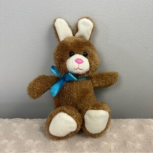 Animal Adventure 2018 Brown Bunny Rabbit Plush Stuffed Toy Blue Bow White Pink